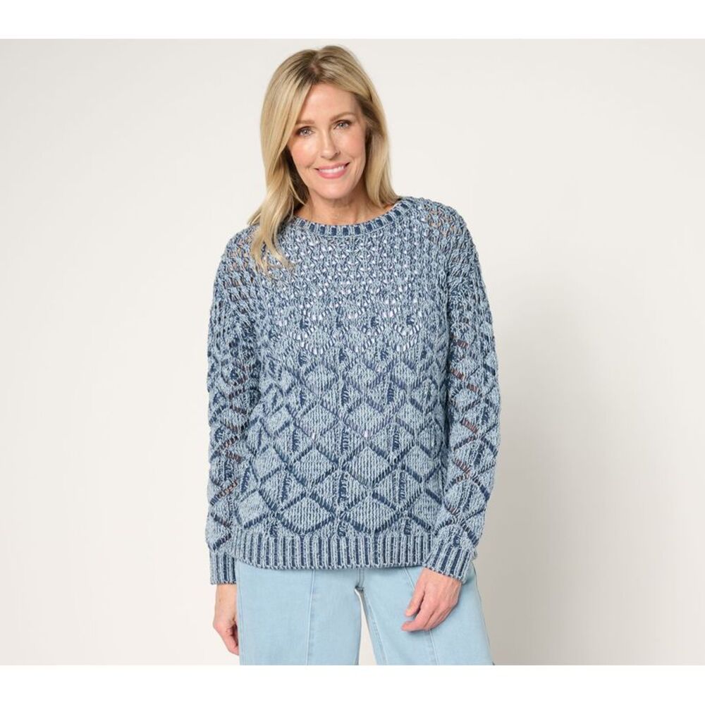 SUNNYLiFE Women's Top Sweater Sz XL Boat Neck Plaited Wash Blue A683837